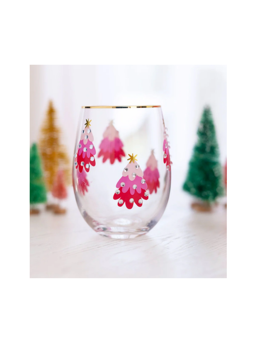 Mary Square | Pink Trees Stemless Wine Glass