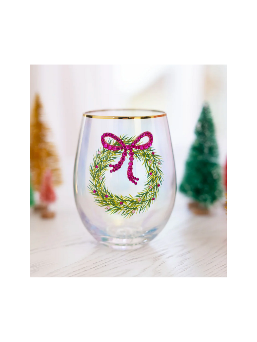 Mary Square | Rhinestone Wreath Stemless Wine Glass