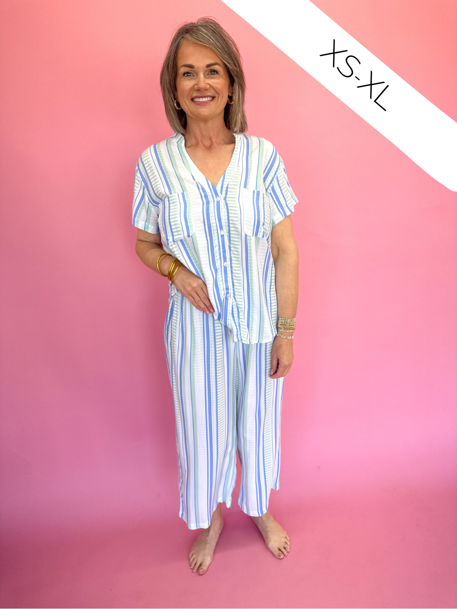 Mary Square | Serena Cropped Pant Pajama Set - Simply Striped