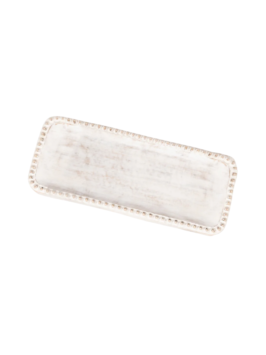 Mary Square Beaded Edge Tray Whitewashed Home Decor Jincy's Gift