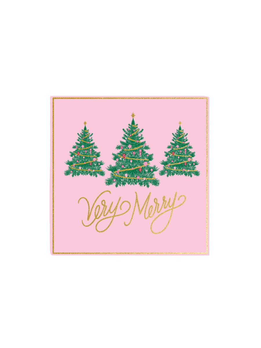 mary square pink very merry cocktail napkin tree home entertaining decor gift jincy's