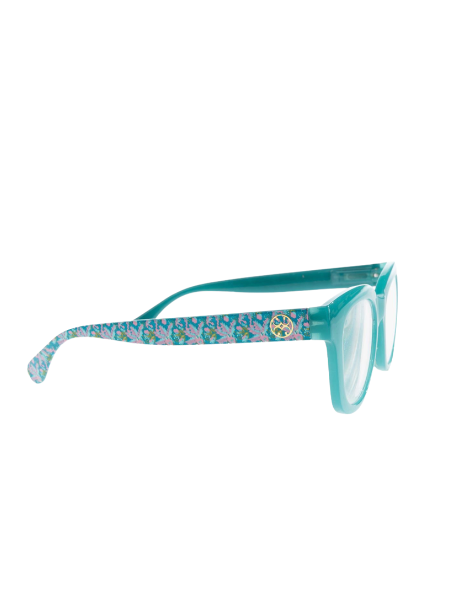 Mary Square Caroline Readers Aloha Women's Reading Glasses Teal Floral Accessory Jincy's Gift