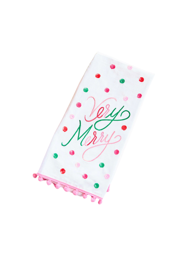 Mary Square Tea Towel Very Merry bright colors pom poms home decor gift jincy's