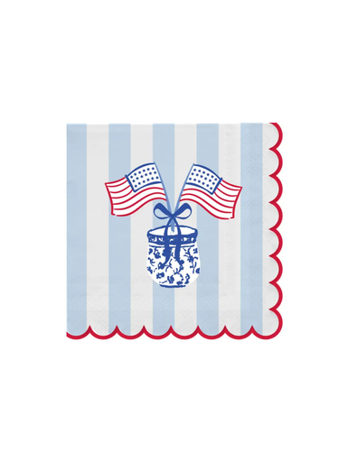 Mary Square Cocktail Napkins American Stripes scalloped edges red white blue home decor jincy's