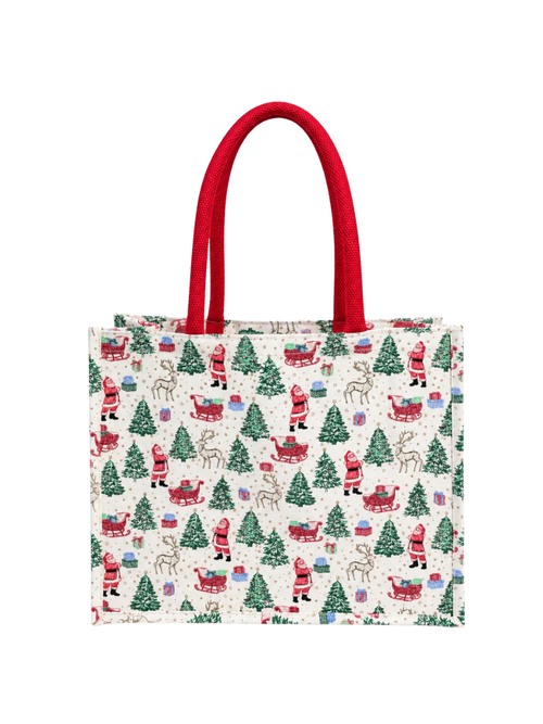 Mary Square Everyday Essentials Tote - Tidings Toile santa reindeer christmas tree presents gift jincy's