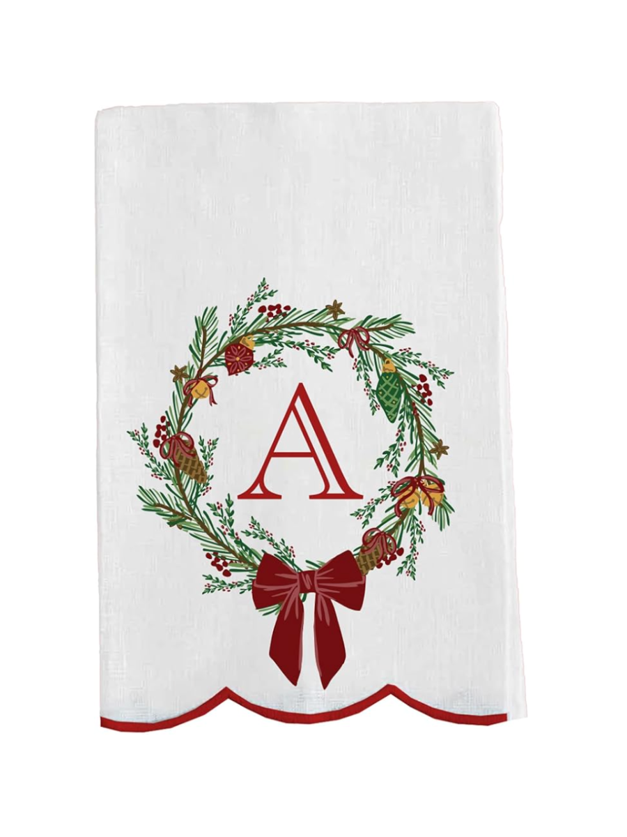 Mary Square | Tea Towel - Christmas Wreath Initial