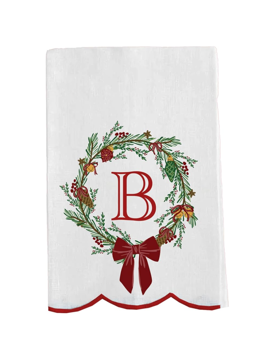 Mary Square | Tea Towel - Christmas Wreath Initial