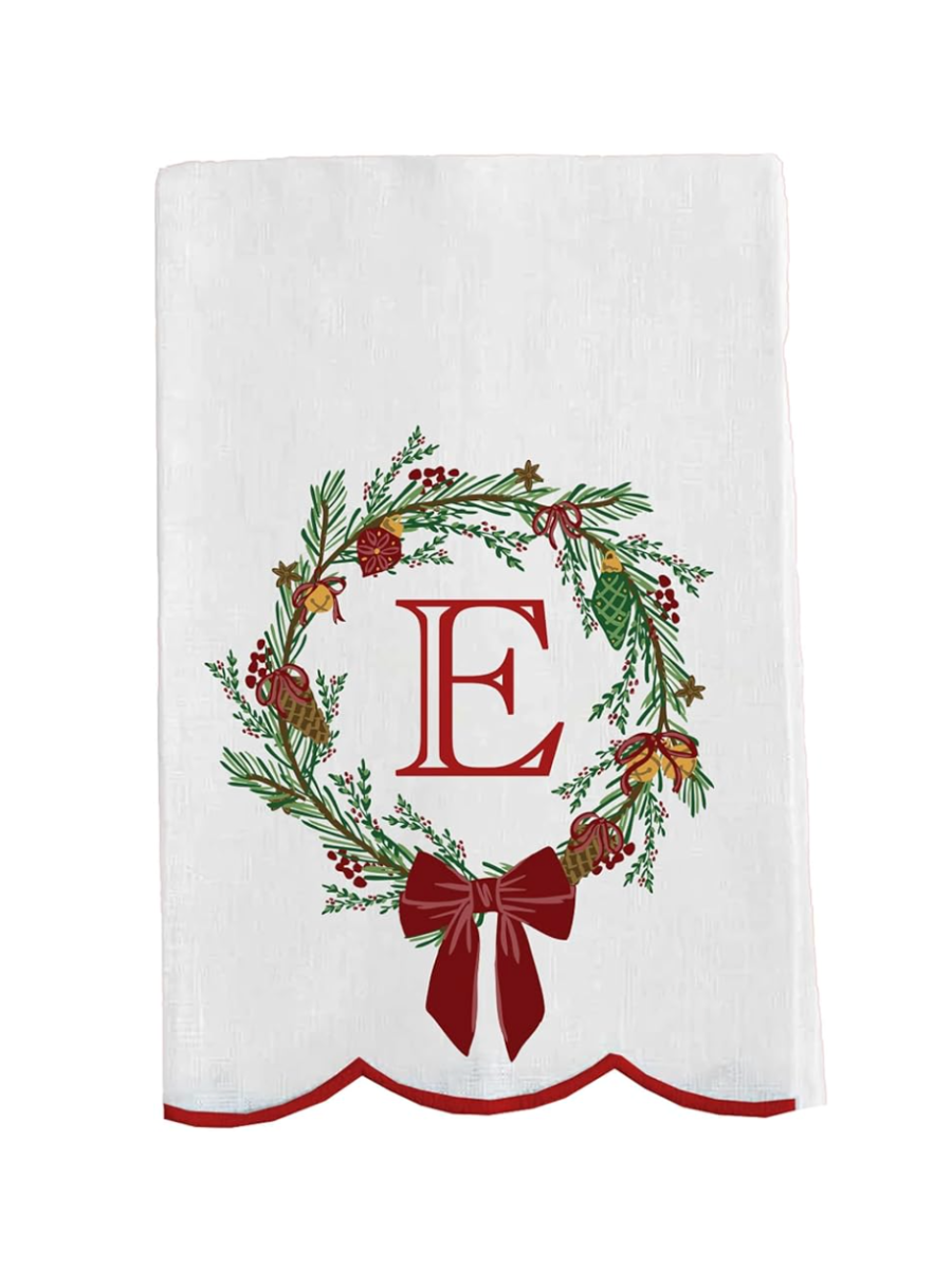 Mary Square | Tea Towel - Christmas Wreath Initial