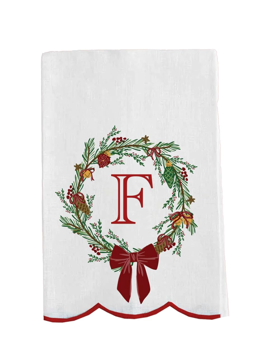 Mary Square | Tea Towel - Christmas Wreath Initial