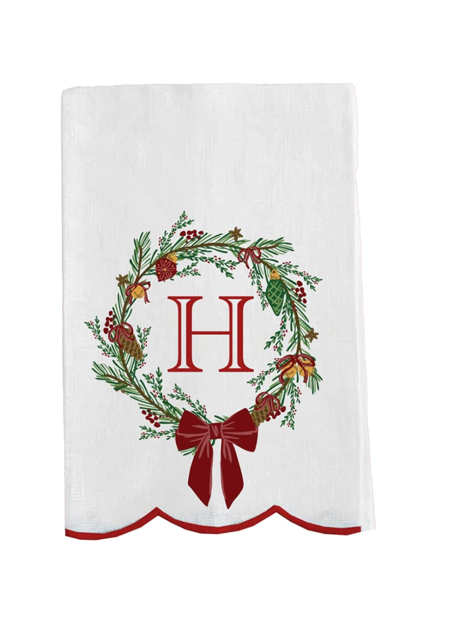 Mary Square | Tea Towel - Christmas Wreath Initial