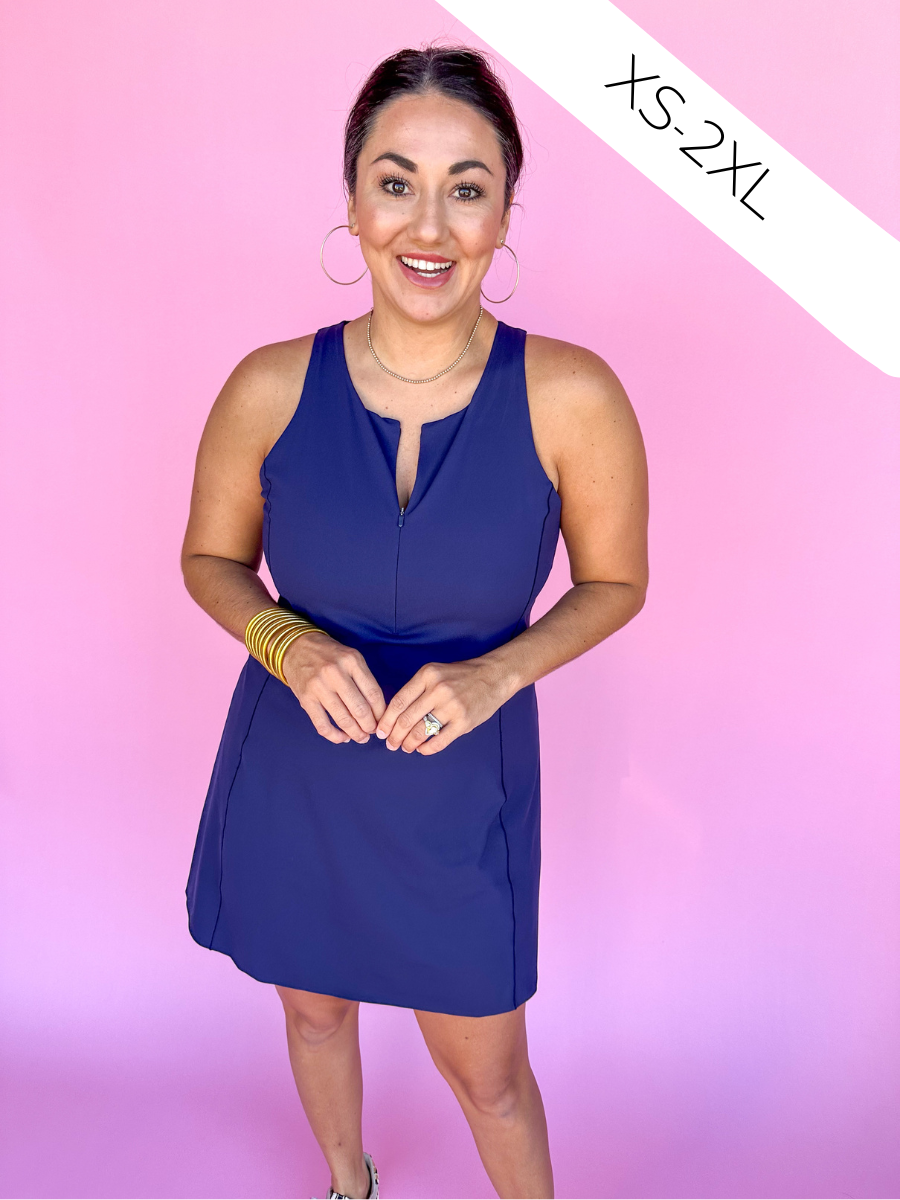 SPANX | Get Moving Zip Front Dress - Lapis Blue