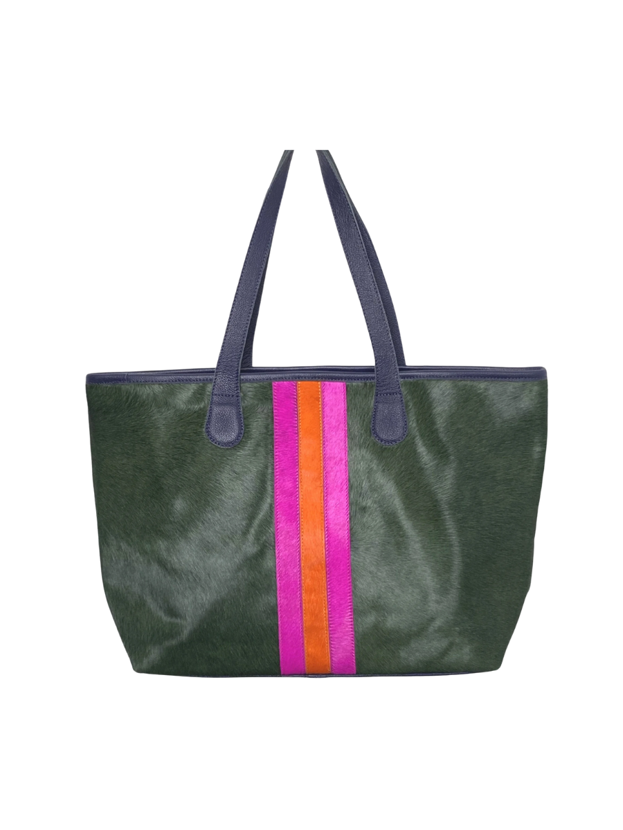 Parker & Hyde | Hyde Stripe Tote - Forest Green/Coral/Pink