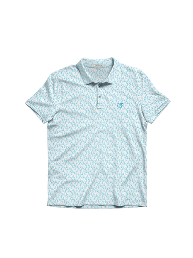 Peach State Pride Magnolia Leaves Performance Polo pattern blue white mens tripp
