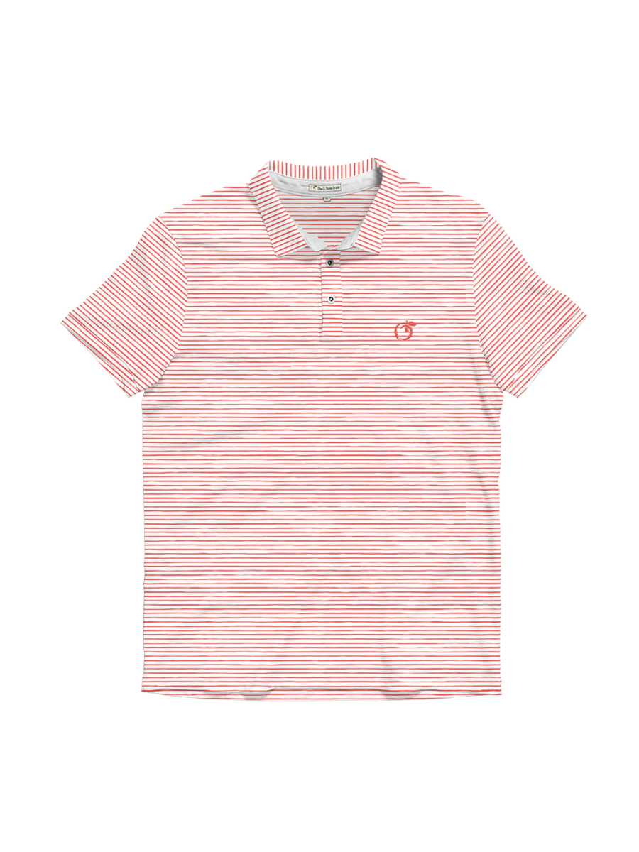 Peach State Pride Heathered Azalea Performance Polo White and Coral Stripe Collar Short Sleeve Men's Polo Men's Dress Shirt Jincy's Tripp