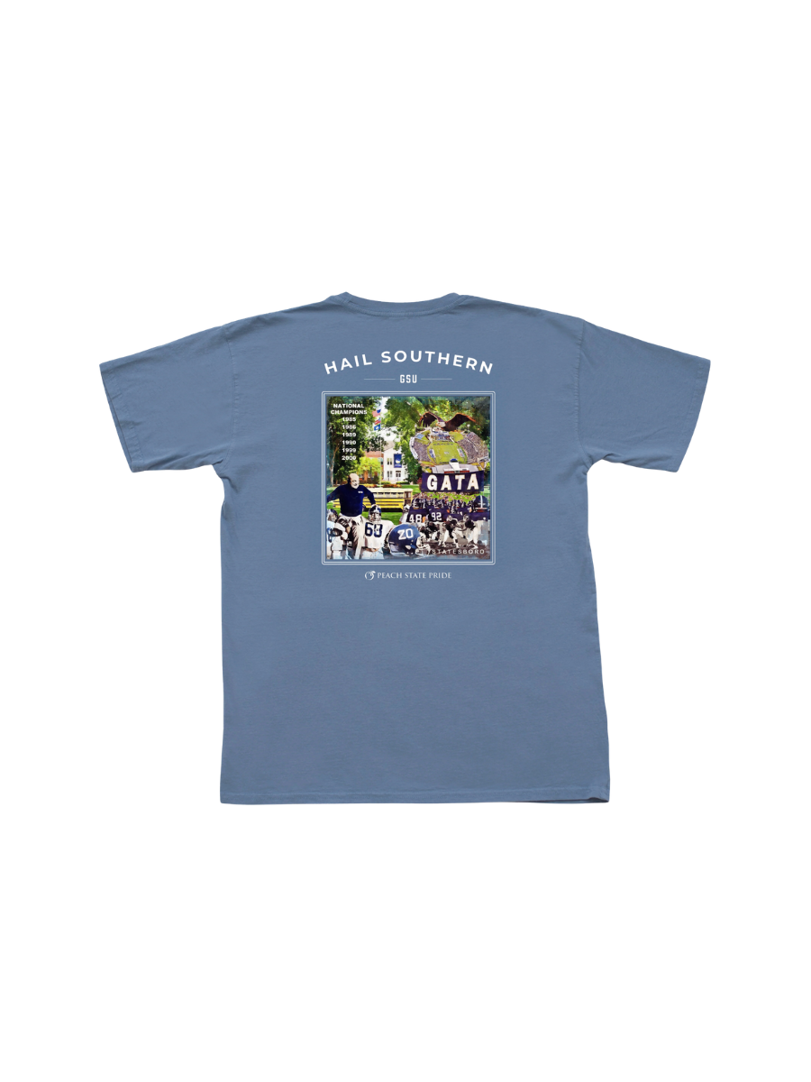 Peach State Pride | GSU®️ Montage S/S Pocket Tee - Denim mens statesboro tripp