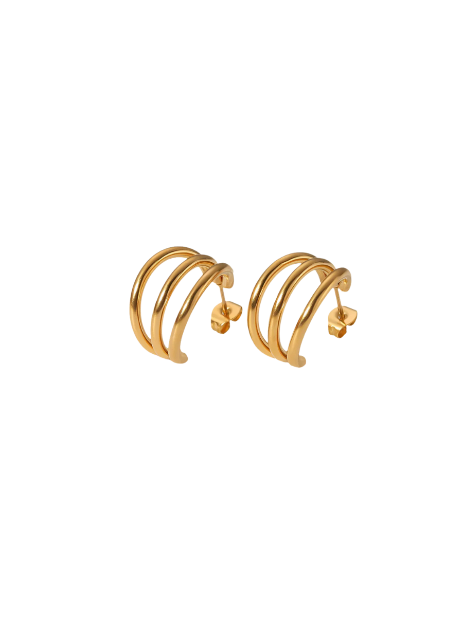 PRESSIE | Trio Hoop Studs - Gold