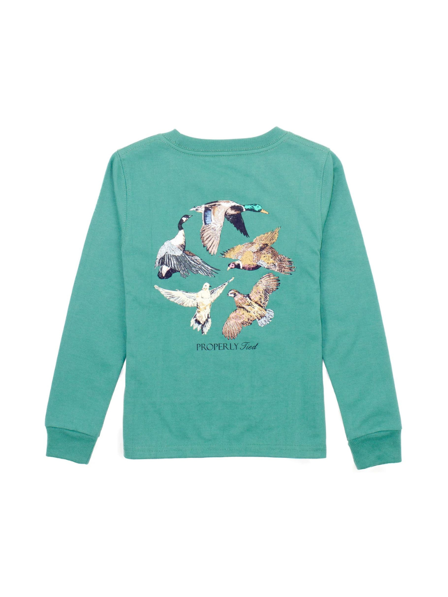 Properly Tied | YOUTH Flock LS Tee- Teal