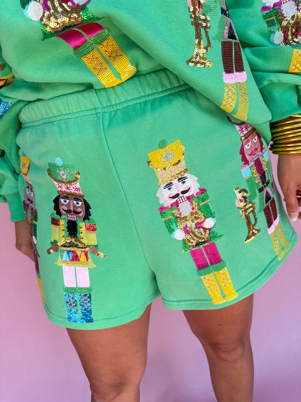 QUEEN OF SPARKLES | Green Nutcracker Band Shorts