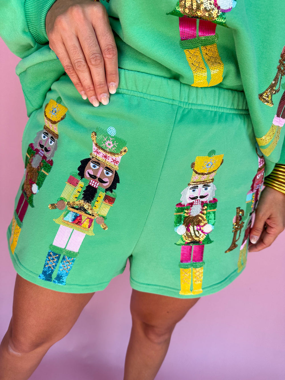 QUEEN OF SPARKLES | Green Nutcracker Band Shorts