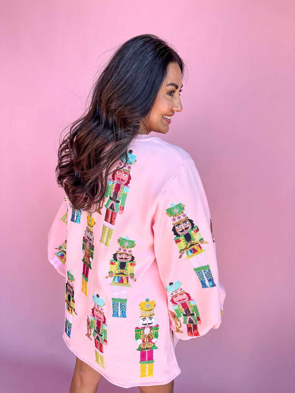 QUEEN OF SPARKLES | Light Pink Nutcracker Band Balloon Sleeve Sweatshirt Dress