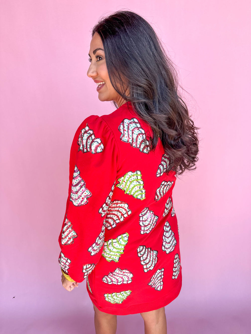 QUEEN OF SPARKLES | Red Little Debbie Trees Sweatshirt Dress