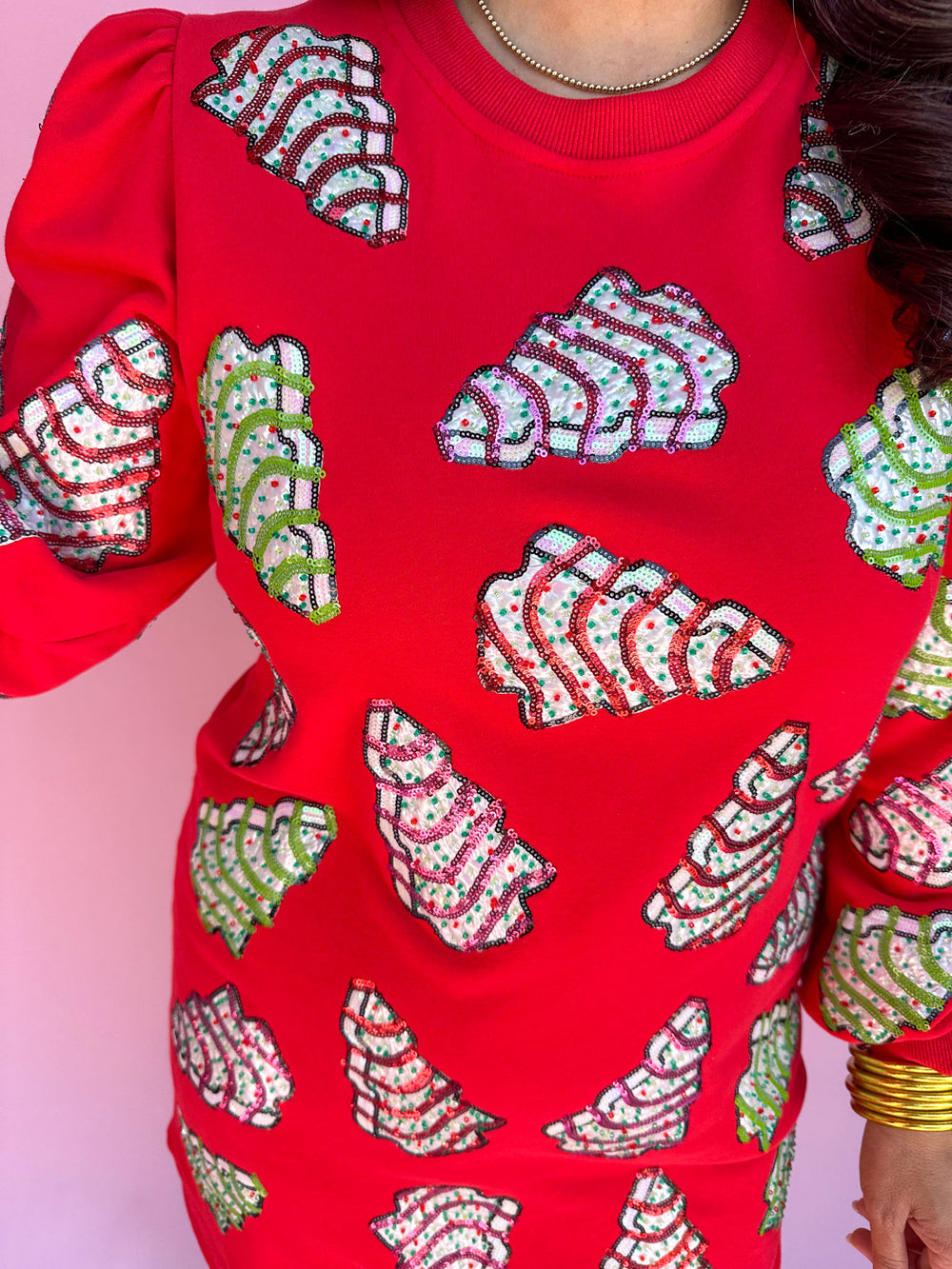 QUEEN OF SPARKLES | Red Little Debbie Trees Sweatshirt Dress