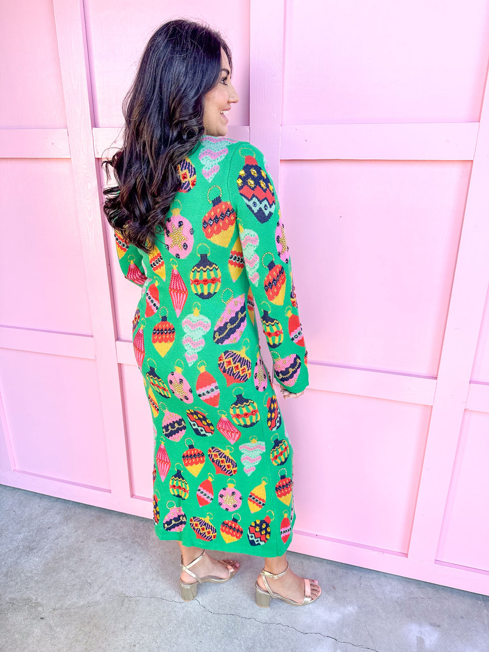 QUEEN OF SPARKLES | Green Multi Ornament Knit Maxi Dress