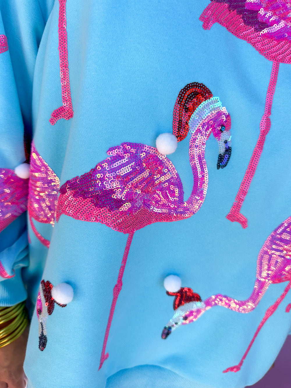 QUEEN OF SPARKLES | Aqua Flamingo In Santa Hats Sweatshirt