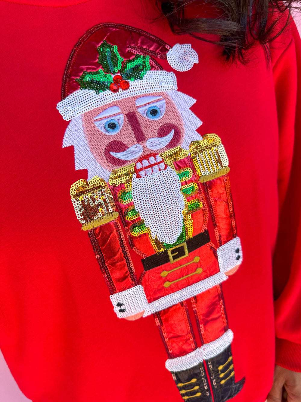 QUEEN OF SPARKLES | Red Metallic Santa Nutcracker Sweatshirt