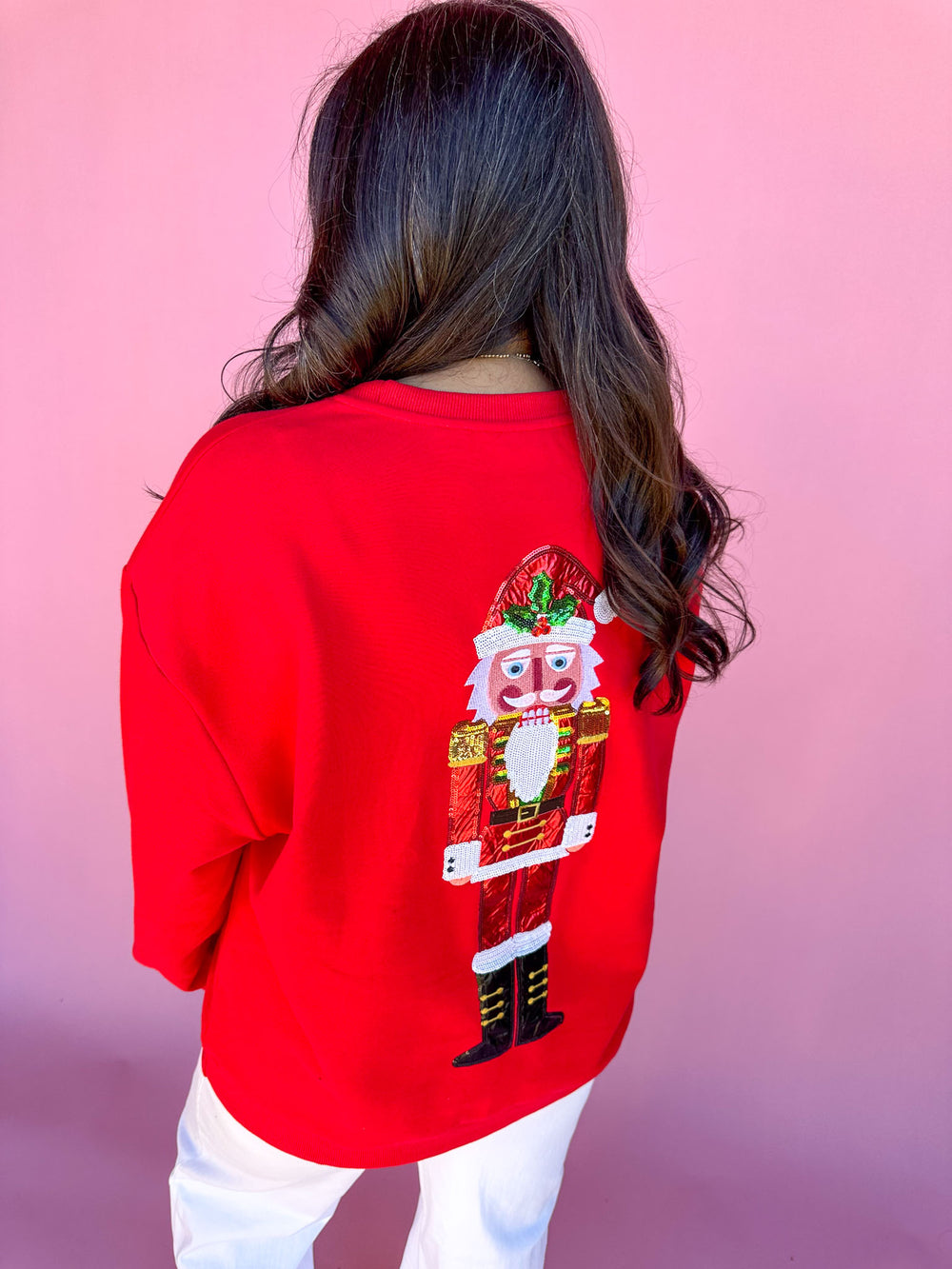 QUEEN OF SPARKLES | Red Metallic Santa Nutcracker Sweatshirt