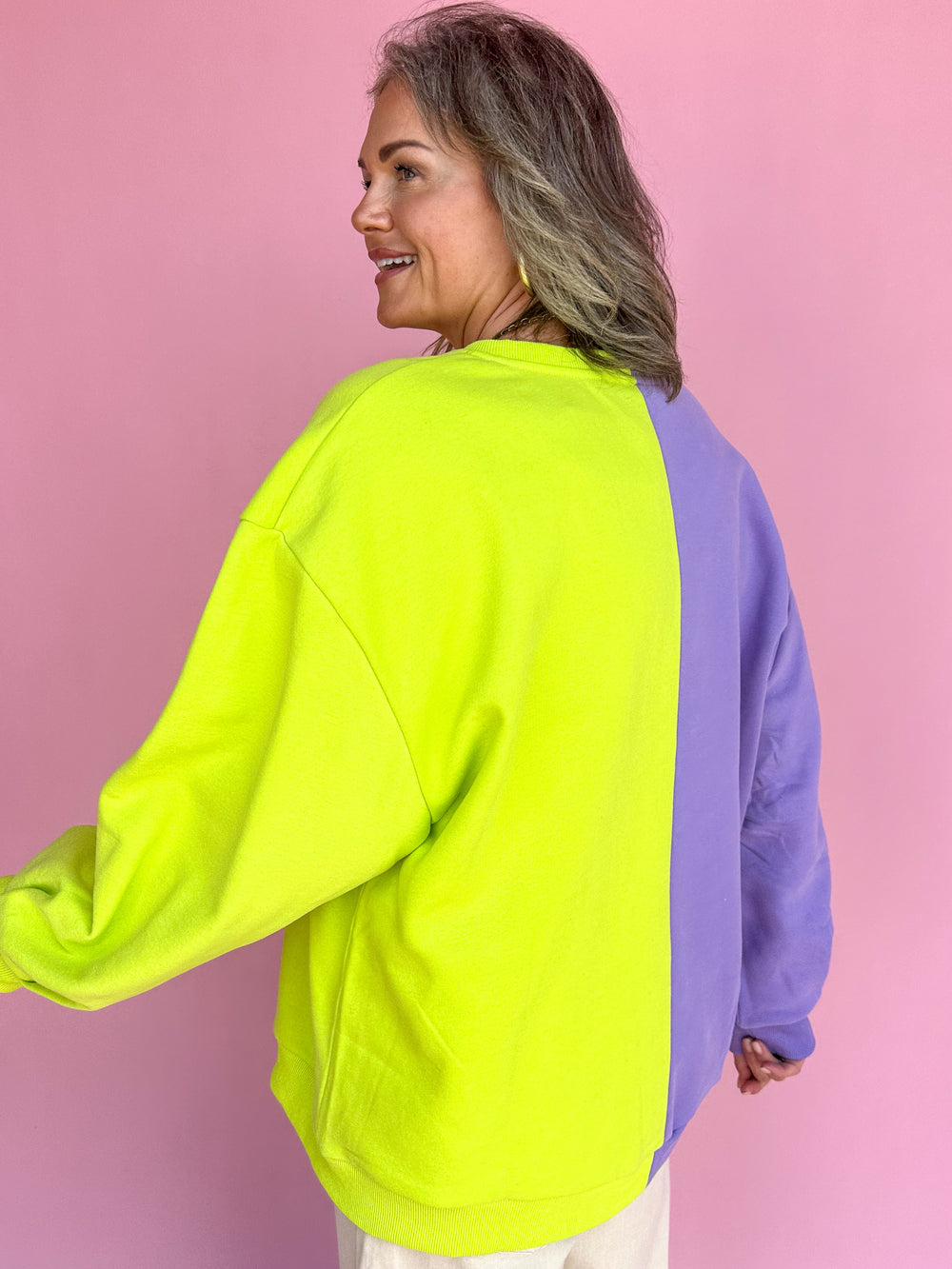 QUEEN OF SPARKLES | Purple & Neon Green Split Pumpkin Face Sweatshirt