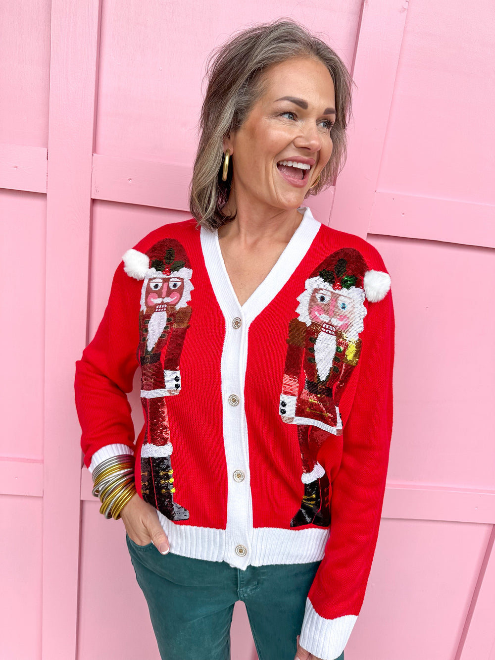 QUEEN OF SPARKLES | Red Santa Nutcracker Cardigan