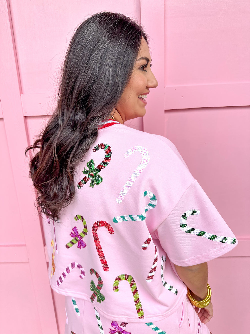 QUEEN OF SPARKLES | Light Pink Rainbow Candy Canes Top