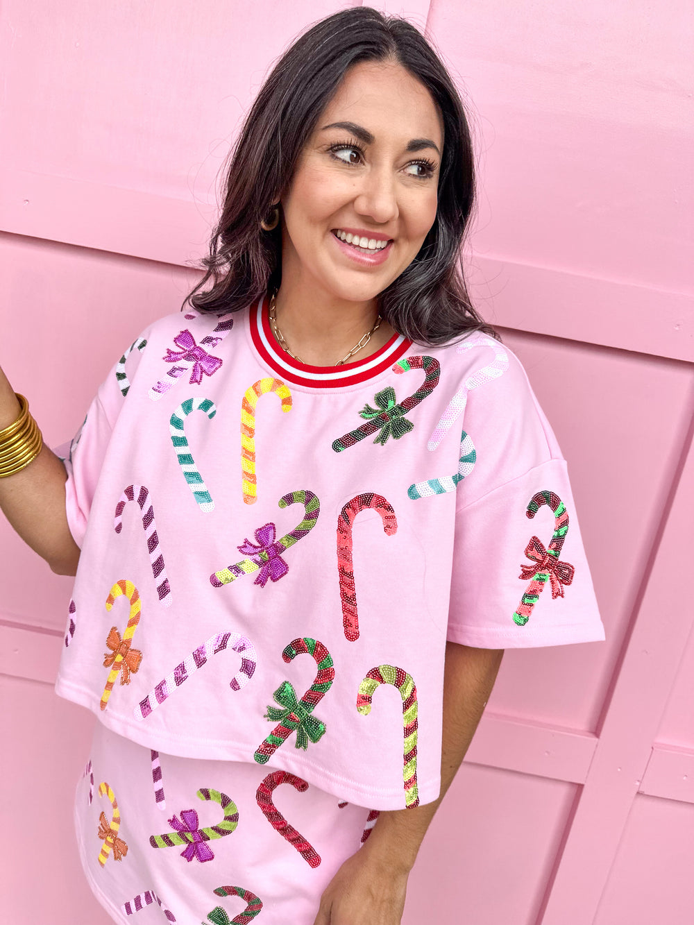 QUEEN OF SPARKLES | Light Pink Rainbow Candy Canes Top