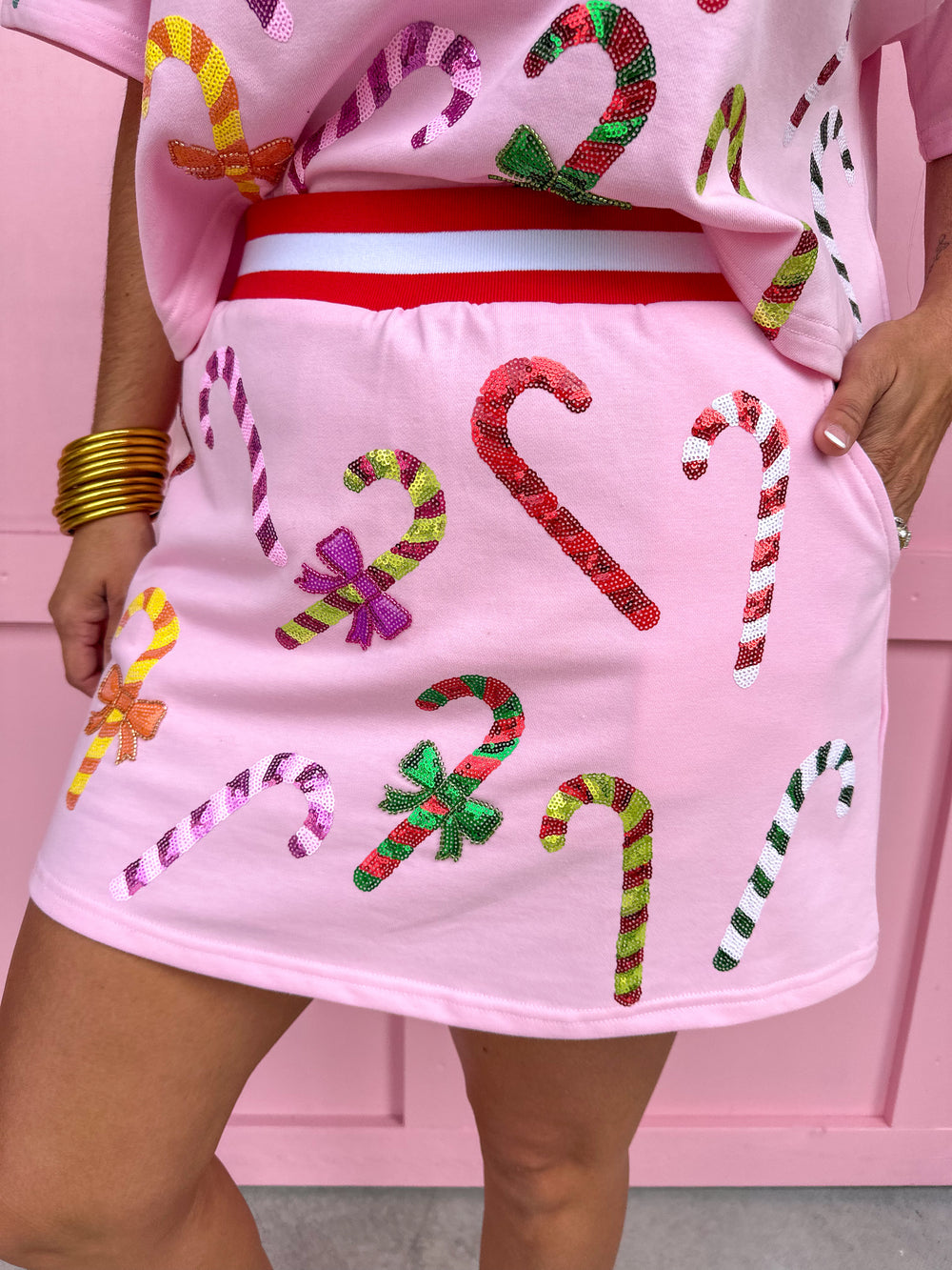 QUEEN OF SPARKLES | Light Pink Rainbow Candy Canes Skort