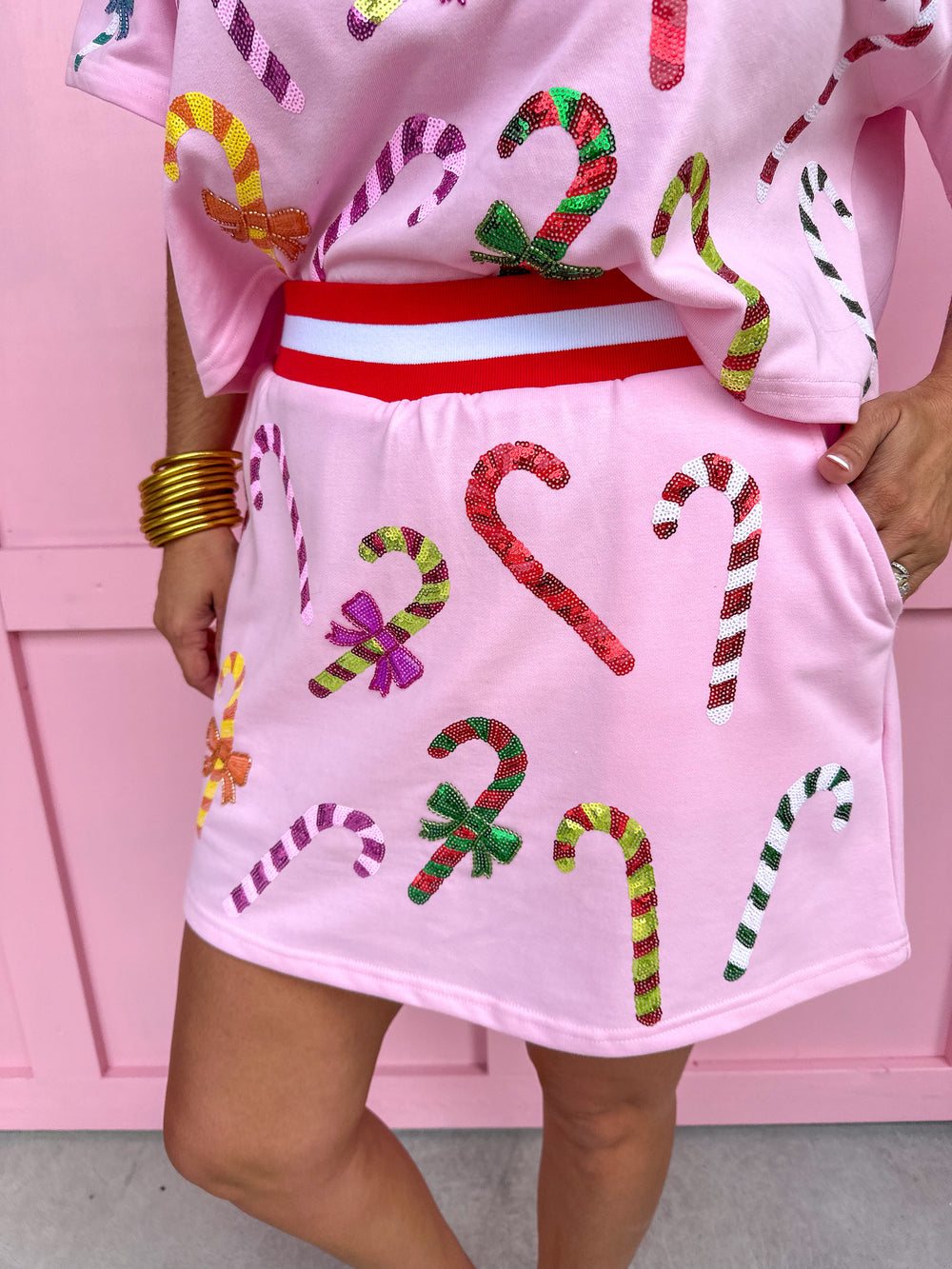 QUEEN OF SPARKLES | Light Pink Rainbow Candy Canes Skort