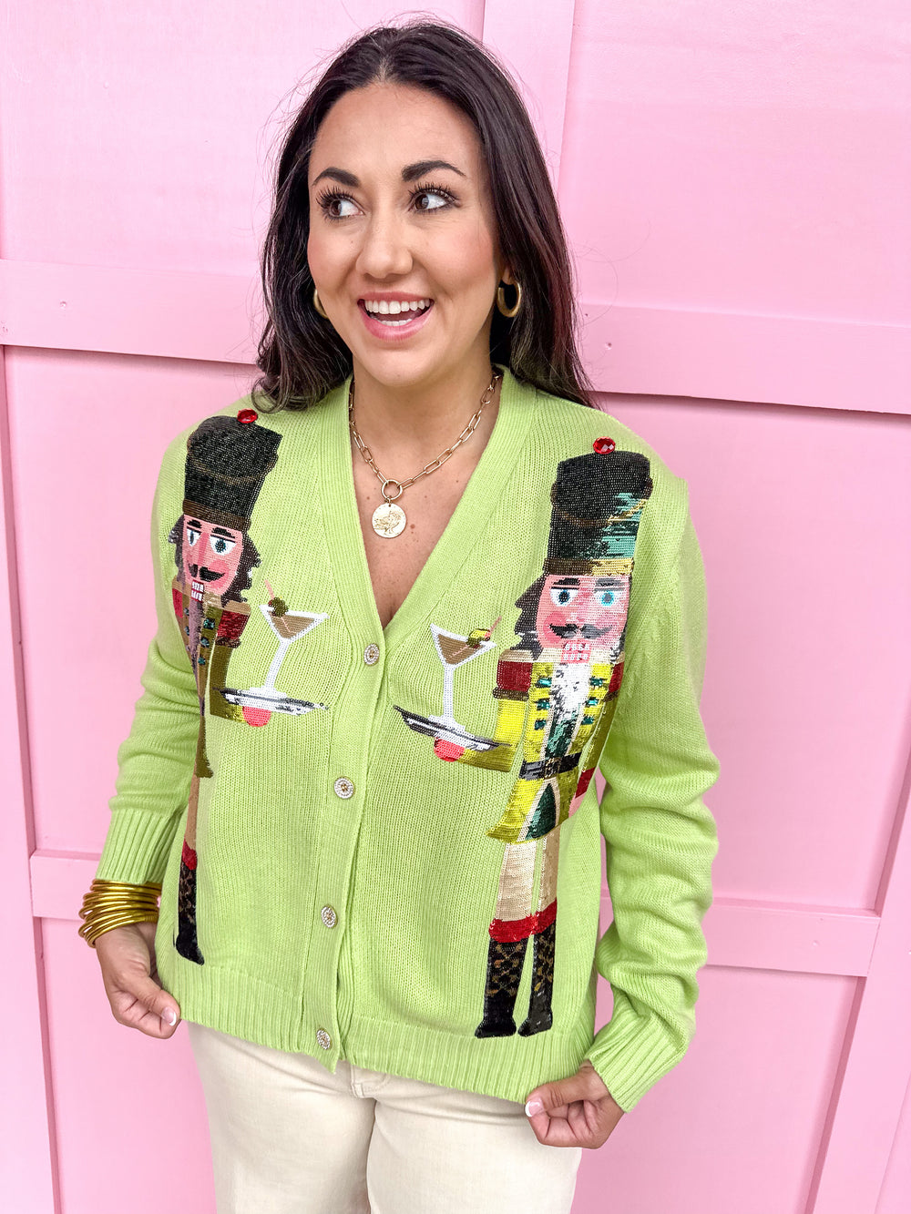 QUEEN OF SPARKLES | Pale Green Martini Nutcracker Cardigan