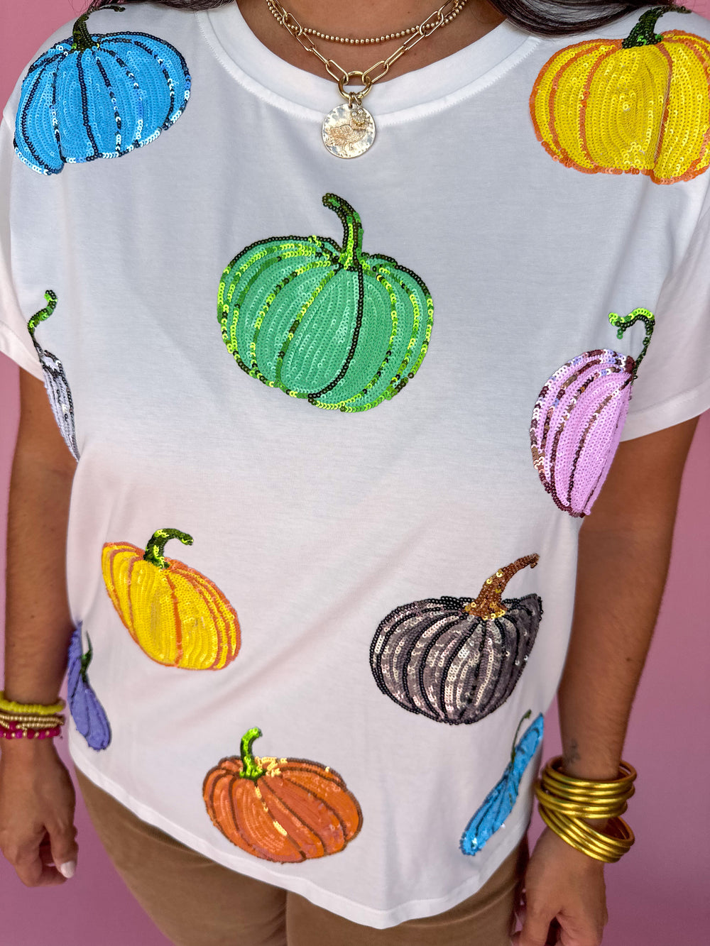 QUEEN OF SPARKLES | White Multi Pumpkin Tee