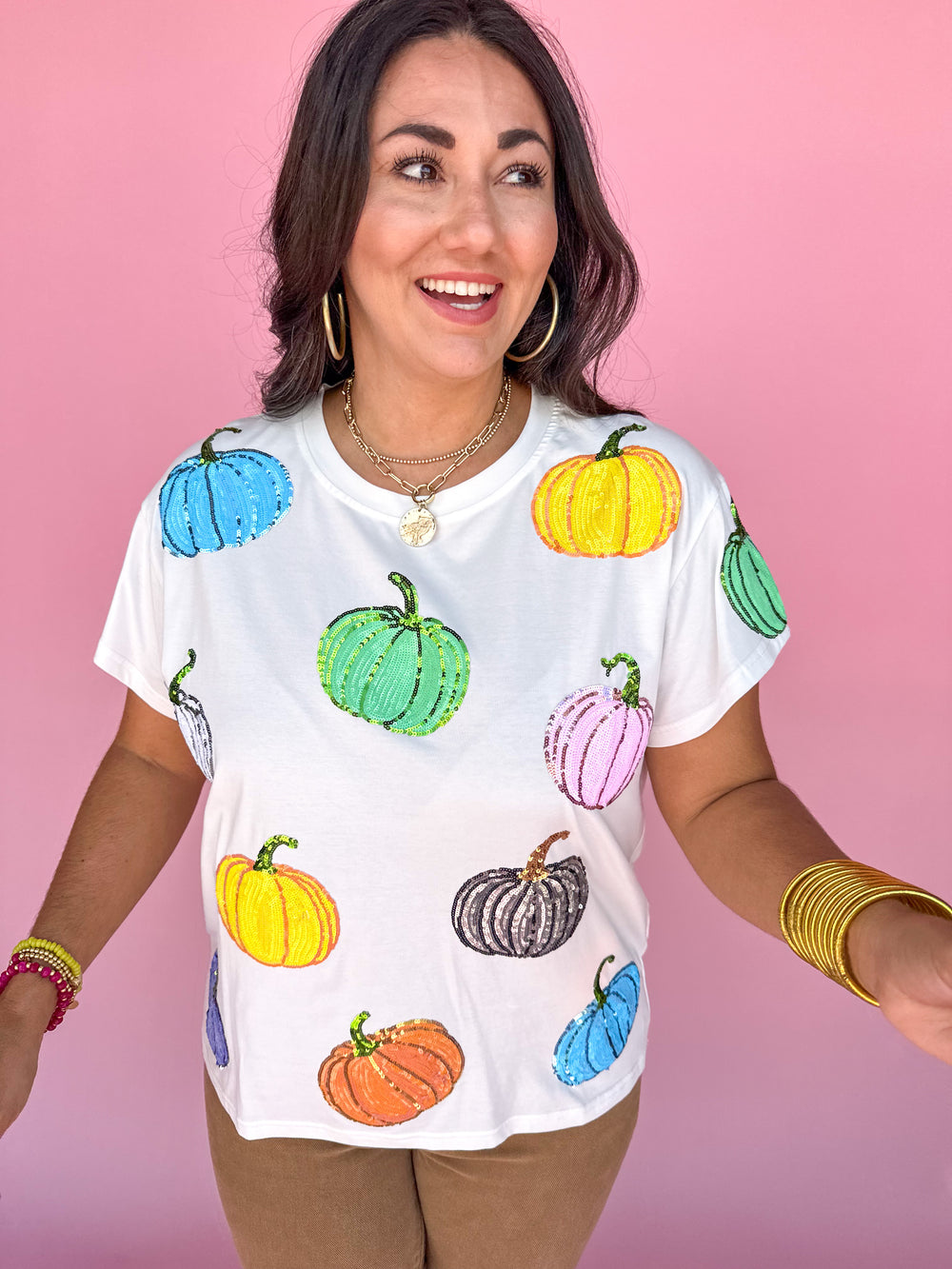 QUEEN OF SPARKLES | White Multi Pumpkin Tee