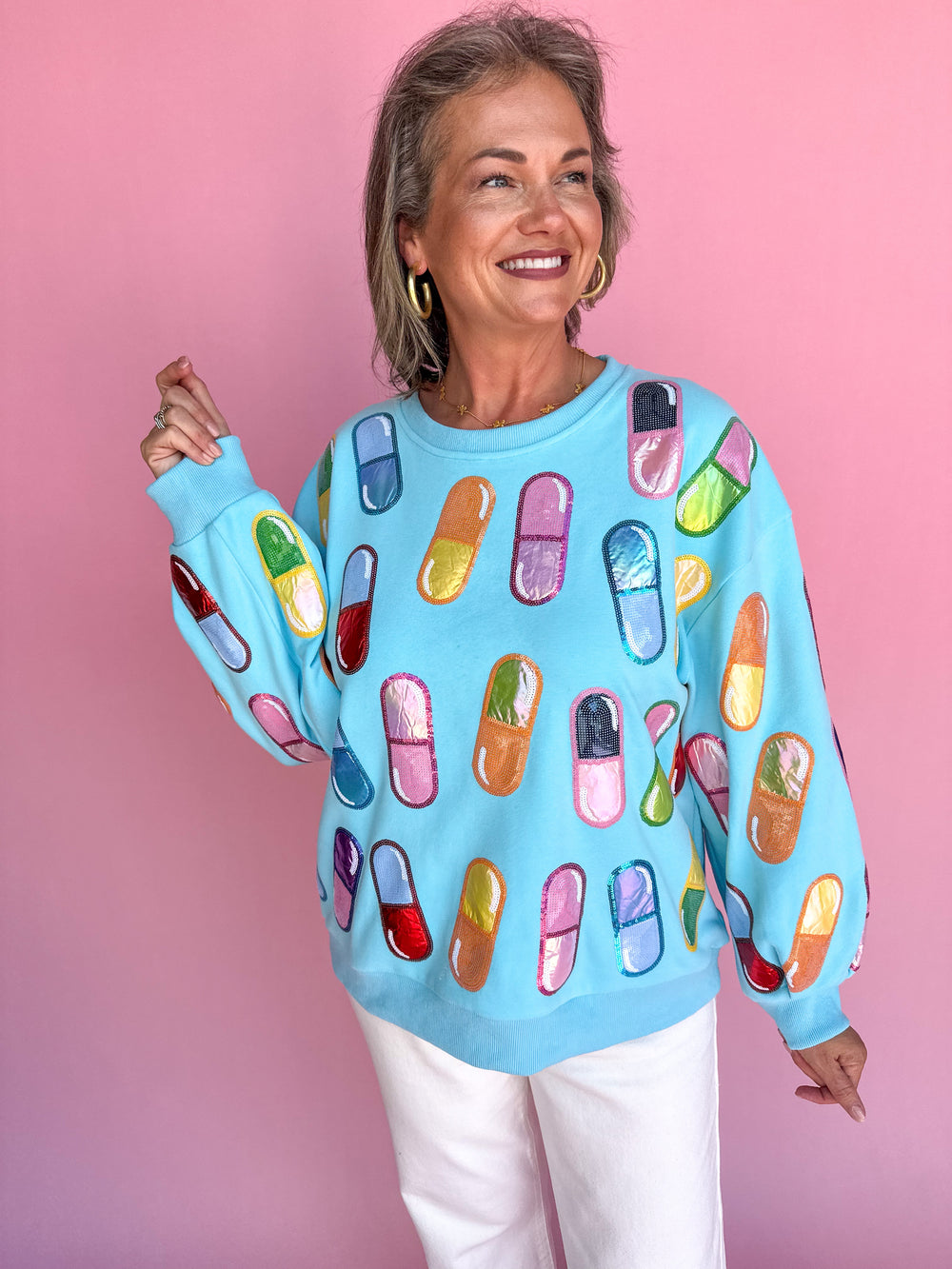 QUEEN OF SPARKLES | Aqua Chill Pill Sweatshirt