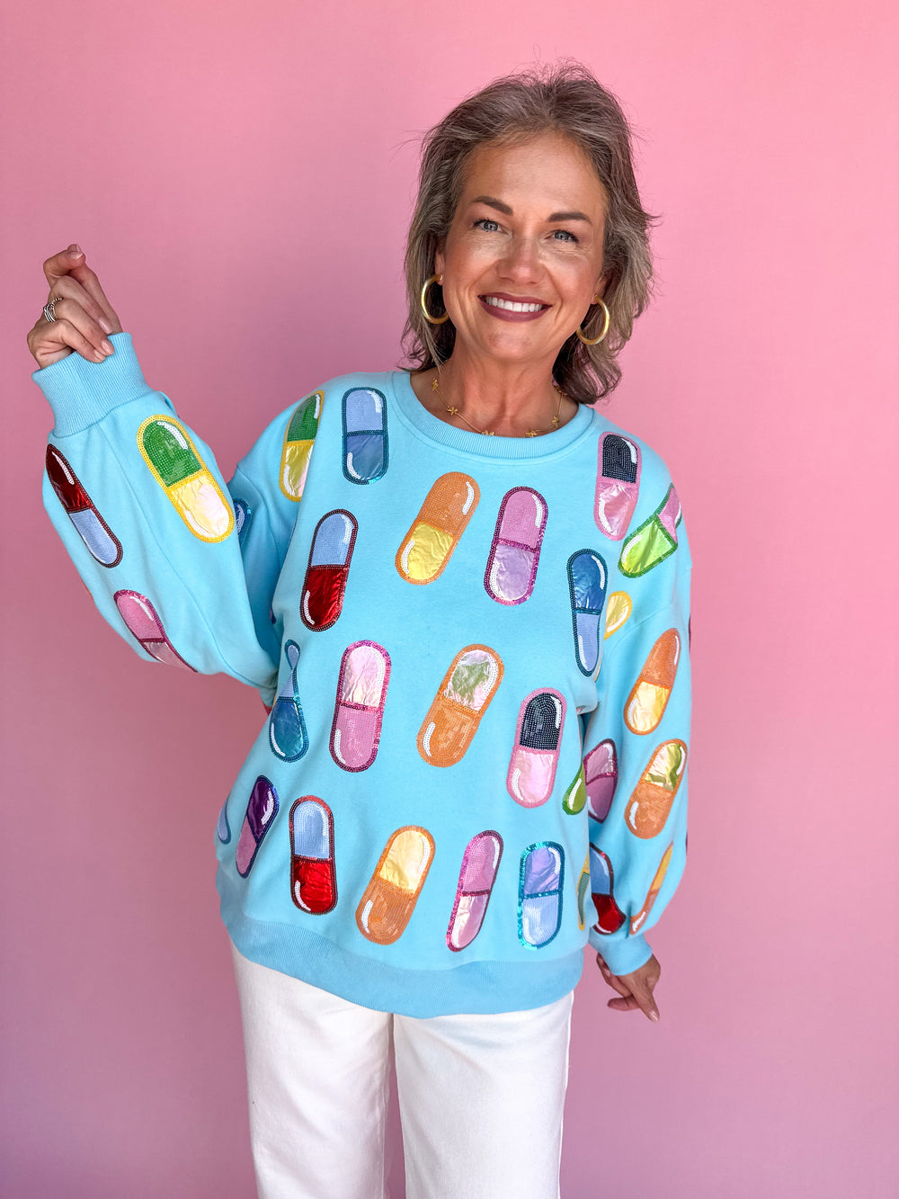 QUEEN OF SPARKLES | Aqua Chill Pill Sweatshirt