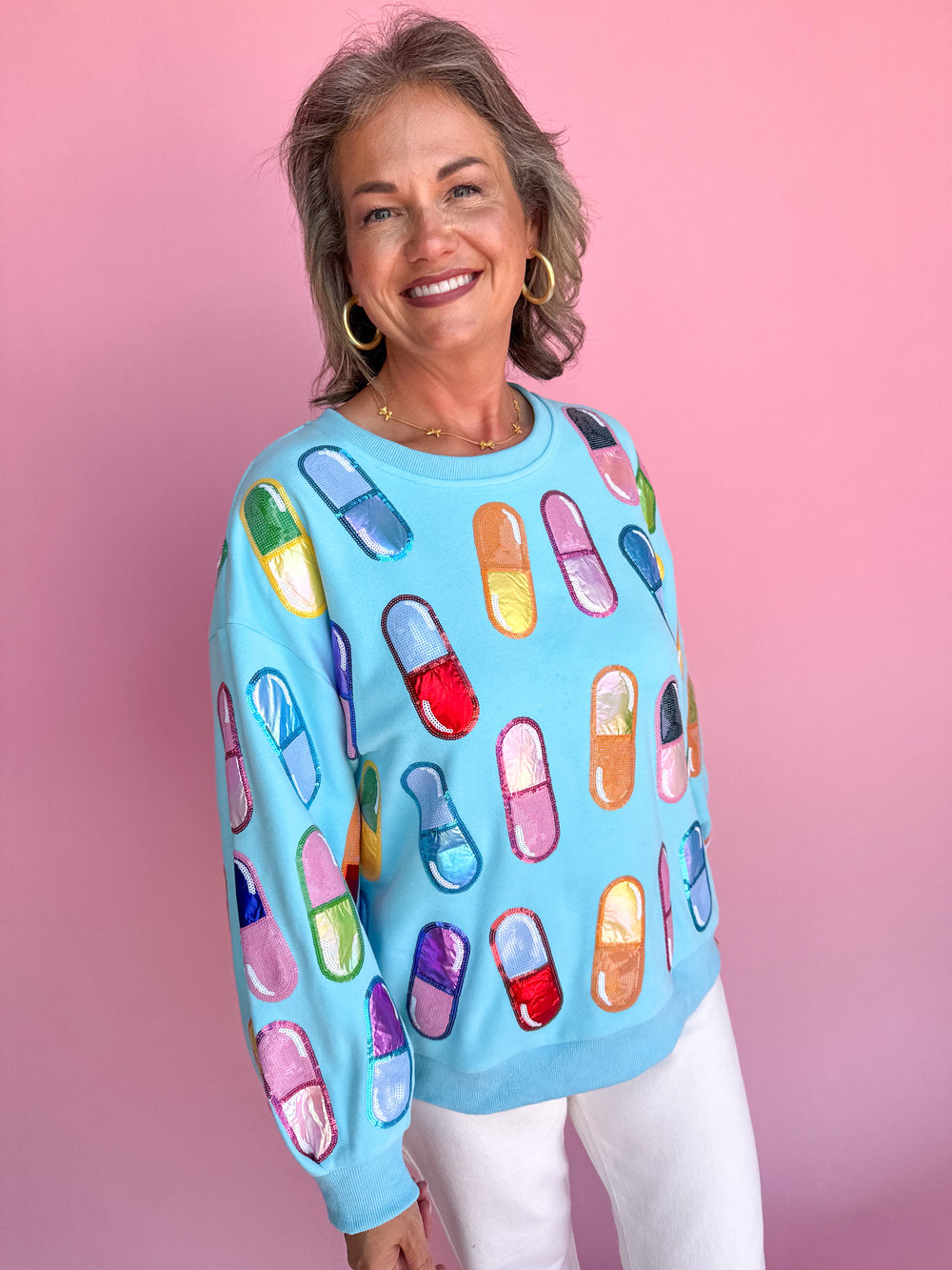 QUEEN OF SPARKLES | Aqua Chill Pill Sweatshirt