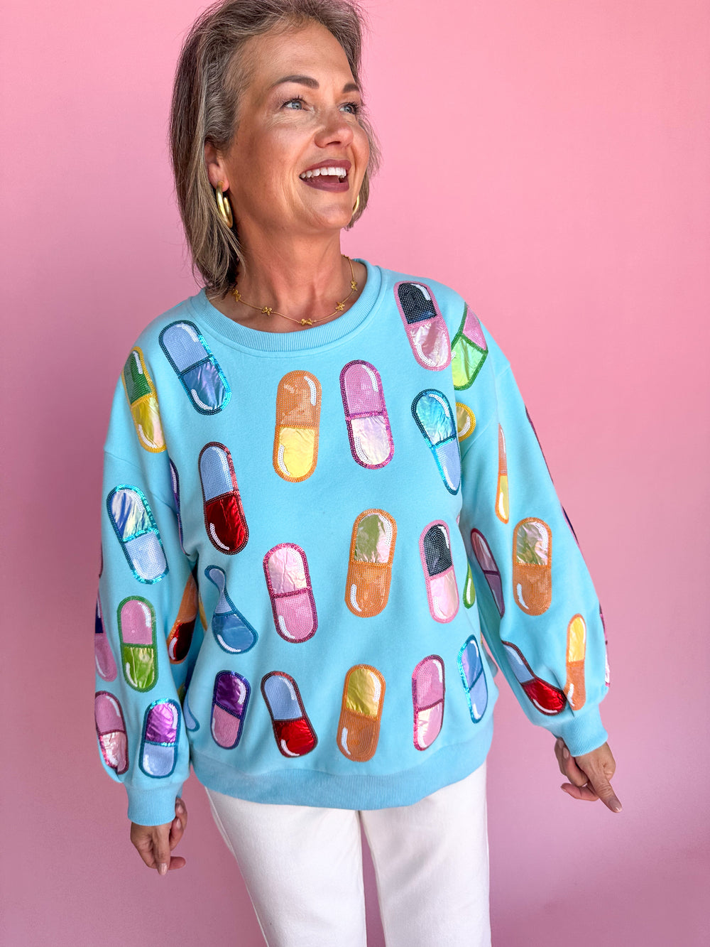 QUEEN OF SPARKLES | Aqua Chill Pill Sweatshirt