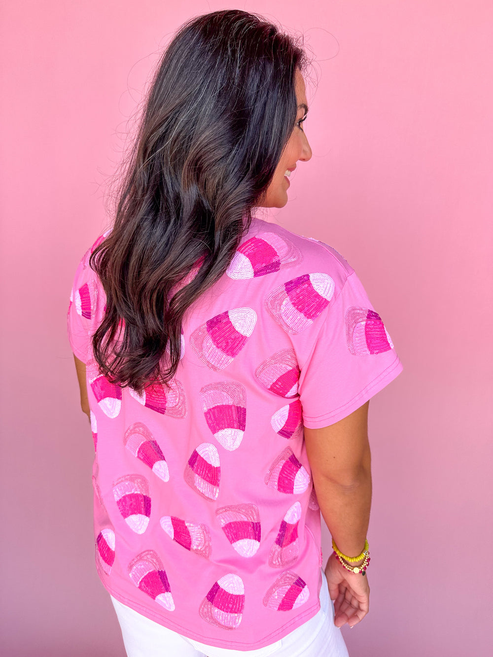 QUEEN OF SPARKLES | Pink Candy Corn Tee