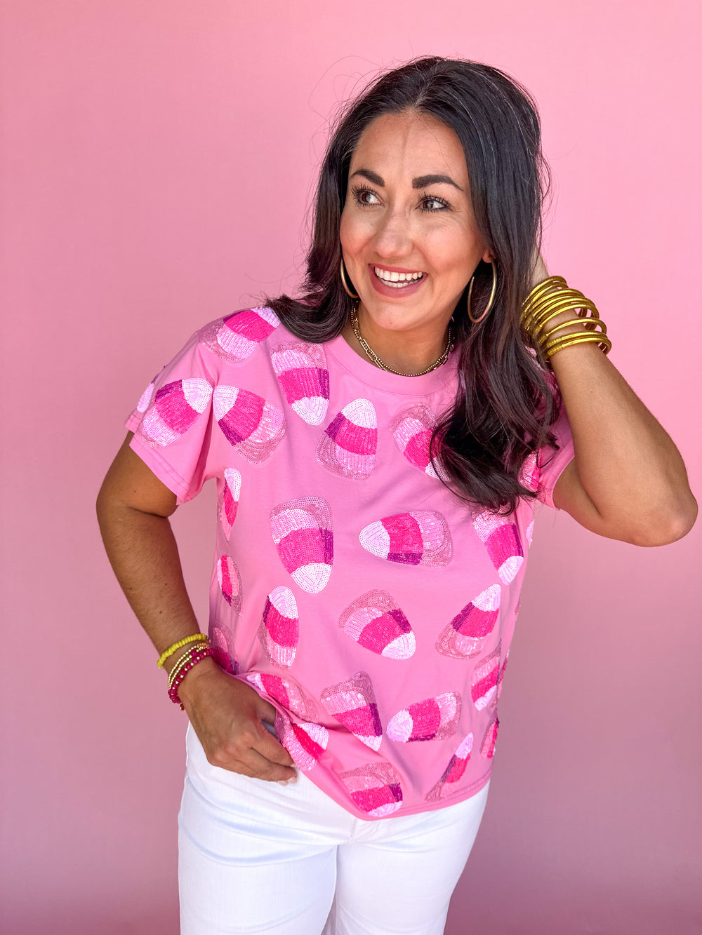 QUEEN OF SPARKLES | Pink Candy Corn Tee