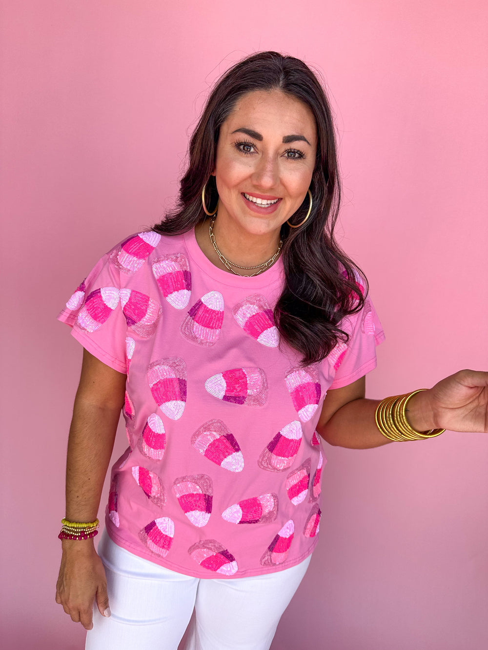 QUEEN OF SPARKLES | Pink Candy Corn Tee