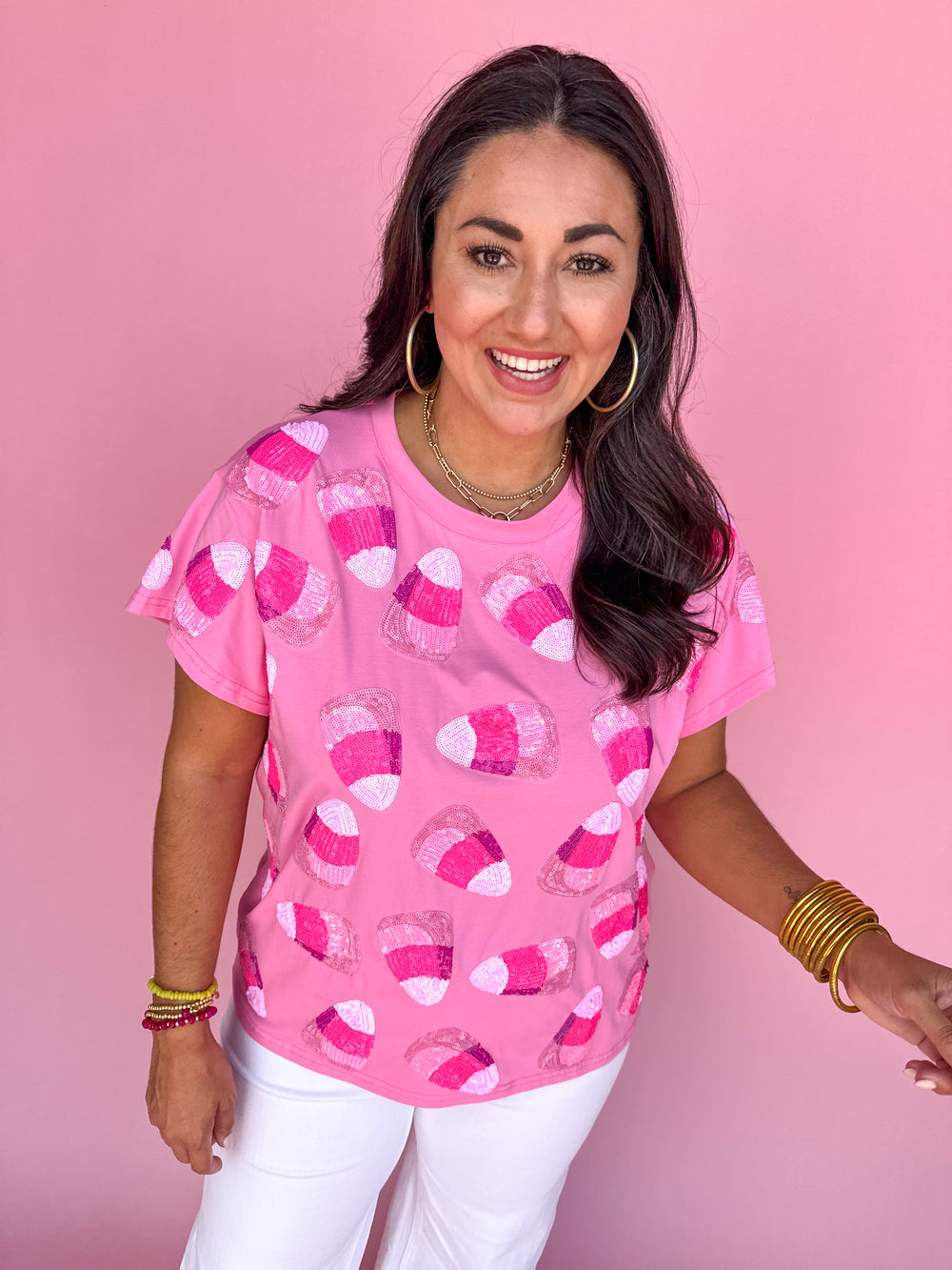 QUEEN OF SPARKLES | Pink Candy Corn Tee