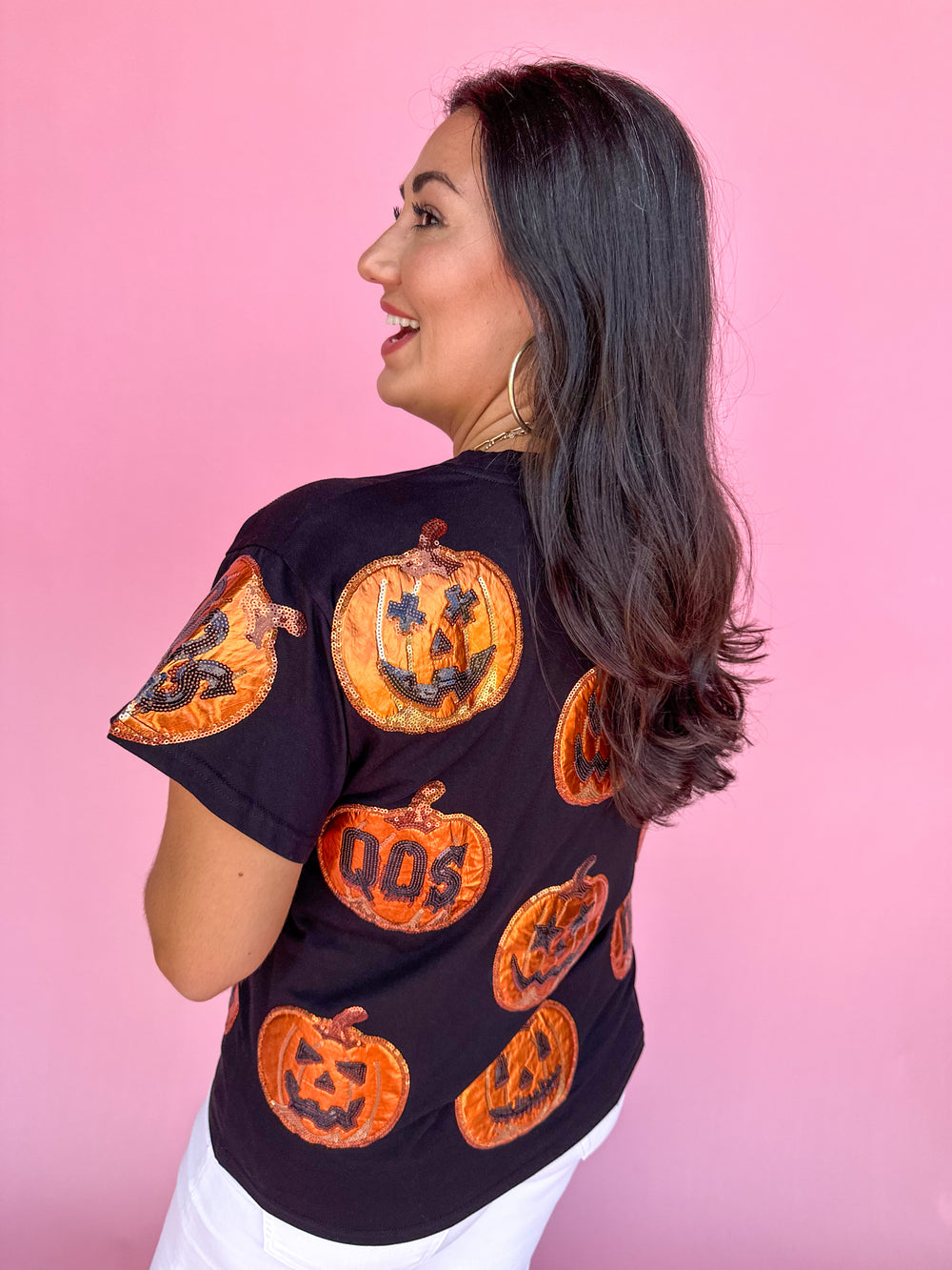 QUEEN OF SPARKLES | Black & Orange Metallic Pumpkin Tee