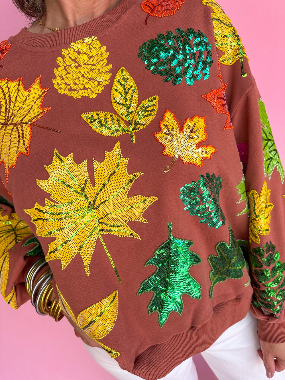 QUEEN OF SPARKLES | Brown Fall Leaves Sweatshirt