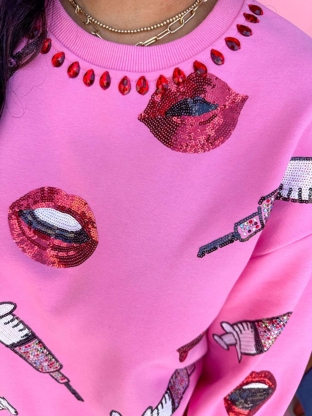 QUEEN OF SPARKLES | Pink Lip & Syringe Sweatshirt